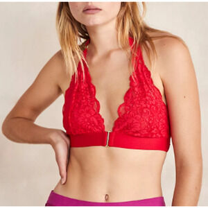 We Are HAH from Free People Siren Red Groupie Bralette Lace Halter Neck Bra, XS